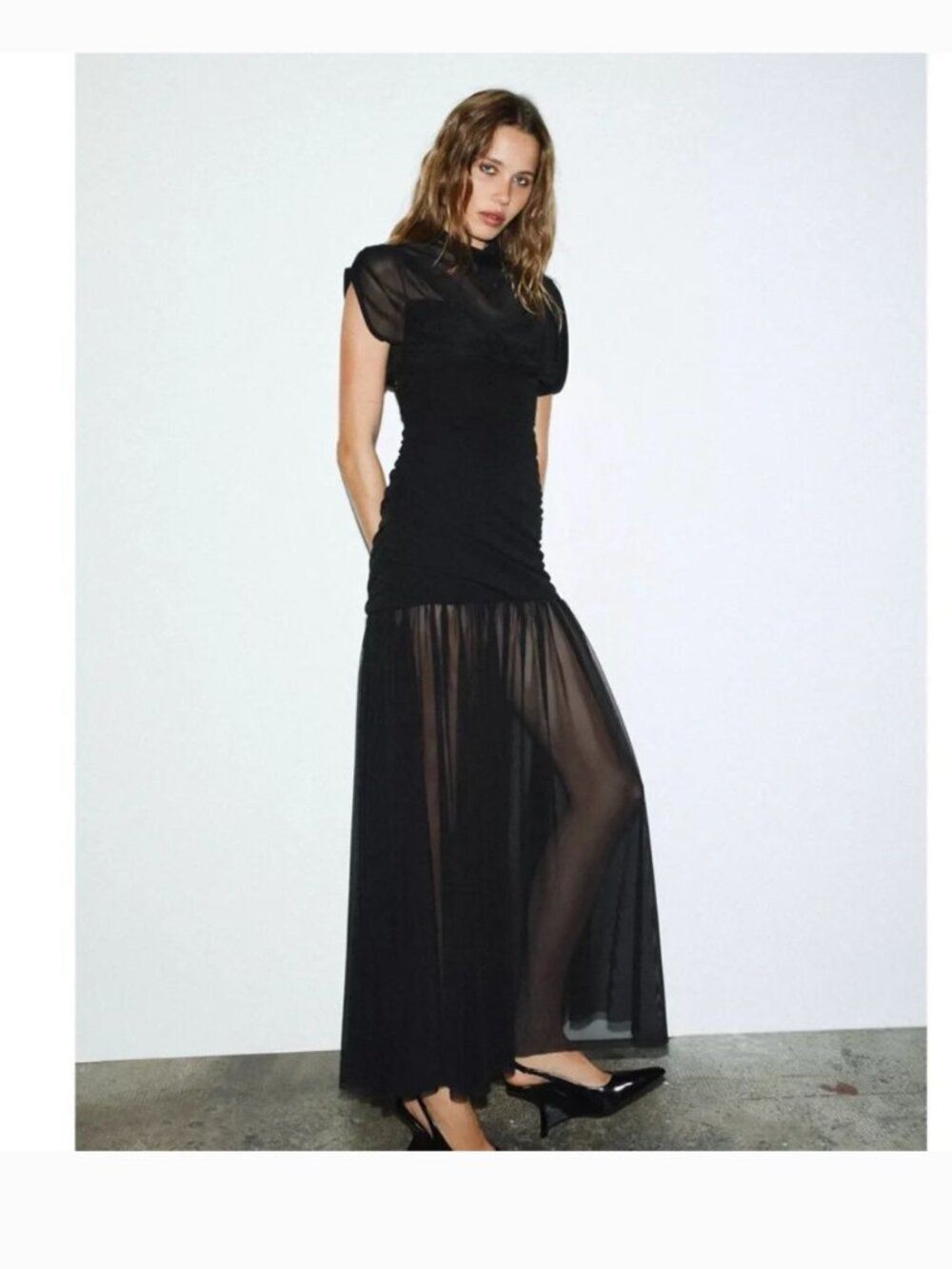Zara Womens Combined Draped Midi Dress Large High Neck Sleeveless 3067/261 NWT